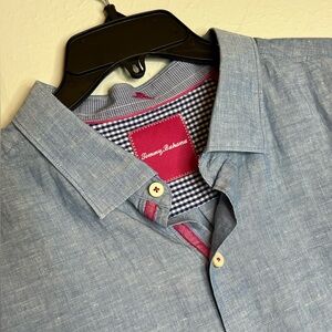 Tommy Bahama Men’s XL Linen Cotton Long Sleeve Button Up Blue White Shirt